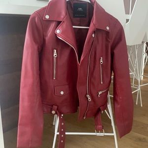 Zara red faux leather biker jacket with belt